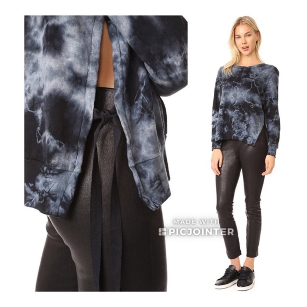 NWT Pam & Gela Tie Dye Tie Side Sweatshirt Black P Blue Open Side Athletic